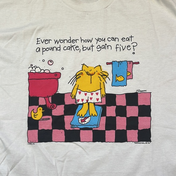 90s Vintage Cat Shirt Cartoon XL Bathroom Scale Comic Tub Duck Boxers Cake - Picture 2 of 12